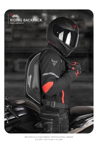 mjmoto 48L Motorrad-Rucksack, Helmtasche, wasserdicht, Kohlefaser, Moto-Rucksack, Hartschale, reflektierend, Motorradkoffer, Rot