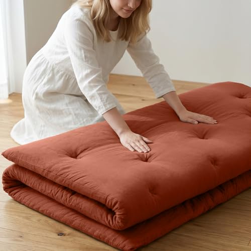 ZonLi Japanese Floor Futon Mattress Queen Size 80"x 60", 100% Cotton Cover 2.5" Thicken Tatami Mattress, Foldable Sleeping Pad, Portable Dormitory Tatami Mat, Roll Up Floor Lounger Bed for Adult