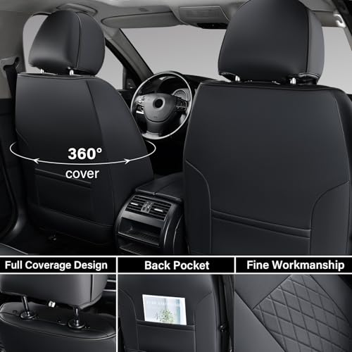 Image of Coverado Tacoma Seat Covers Full Set, Faux Leather Car Seat Covers Custom Fit for 2005-2023 Toyota Tacoma Double & Crew Cab SR SR5 Limited TRD Sport /Pro /Off Road Toyota Tacoma Accessories (Black)