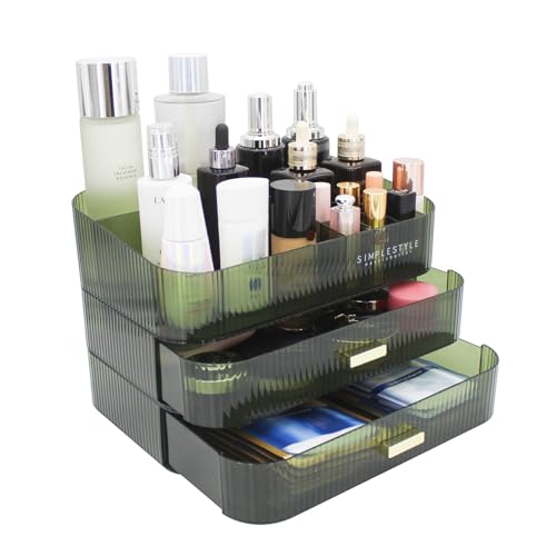 Makeup Organizer mit 2 Schubladen, Kosmetik-Organizer für Schlafzimmer und Bad Eitelkeit Arbeitsplatten, große Kapazität Kosmetik Aufbewahrungsbox für Hautpflege Creme Parfüm-grün