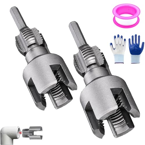 Integrated Internal & External Pipe Threading Tool,Pipe Thread Cutting Tool,Dual-Function Pipe Thread Cutting Tool,Electric Drill Compatible PVC Pipe Threader Kit(1/2''+ 3/4'')