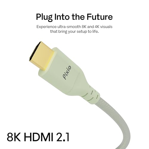 Image of Pixio Mint Green 8K HDMI 2.1 Cable Ultra Certified Ultra High Speed 6FT 8K 60Hz 4K 120Hz Nylon Braided, Gold Plated Connector, Anti-Breakage, HDR10+, dtsx, eARC, HDCP, Dolby Compatible