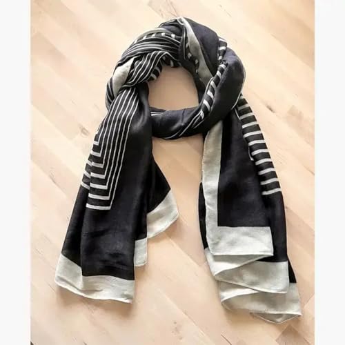 stylesilove Women Girls Elegant Striped Print Oblong Cotton Linen Scarf Lightweight Autumn Wrap Shawl4