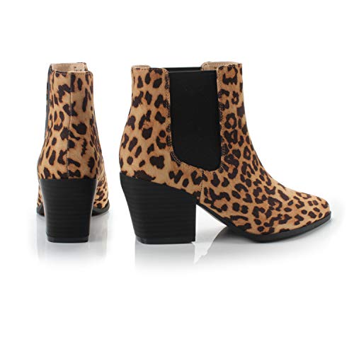 Dunion Bliss Women's Comfortable Chunky Heel Dress Boot Fashion Chelsea Ankle Bootie,Leopard Fabric,9.5 B(M) Us #TOP5