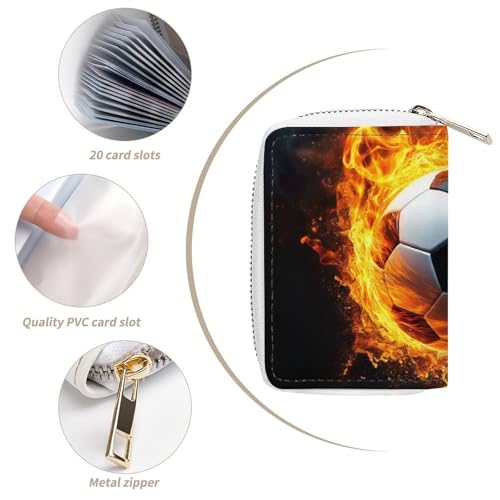 Mens Water Fire Sports Soccer Football Ball Travel Wallet with 20 Slots, Pu Leather Zipper Card Case Organizer Bags Portable Mini Purse4