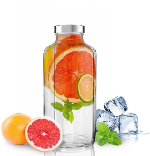Image of Glass Water Bottle 1000ml Pack of 3, Borosilicate Square Glass Bottle with Stainless Steel Leakproof Lid, BPA Free Reusable Wide Mouth Glass Juice Bottle for Water, Smoothies, Gym & Kitchen