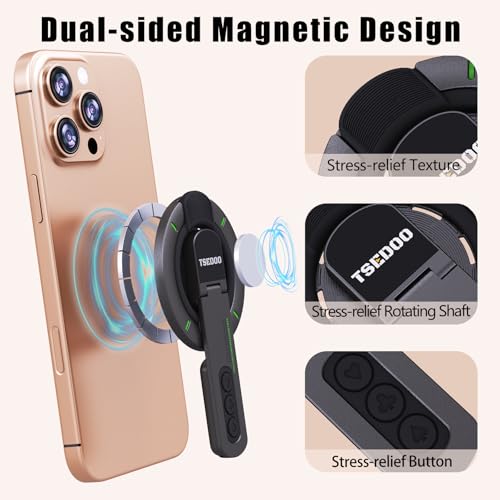 Image of 3-in-1 Magnetic Phone Grip Stand with 360 Roration Angle Adjustment, Silicone Finger Ring & Fidget Toy Design, Gym Dual-Sided Magnetic Phone Kickstand for All Phones
