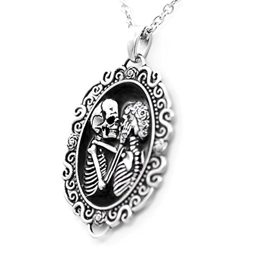 Controse Women's Silver-Toned Stainless Steel - The Eternal Lovers Skull Cameo Necklace (17" - 19" adjustable chain)2