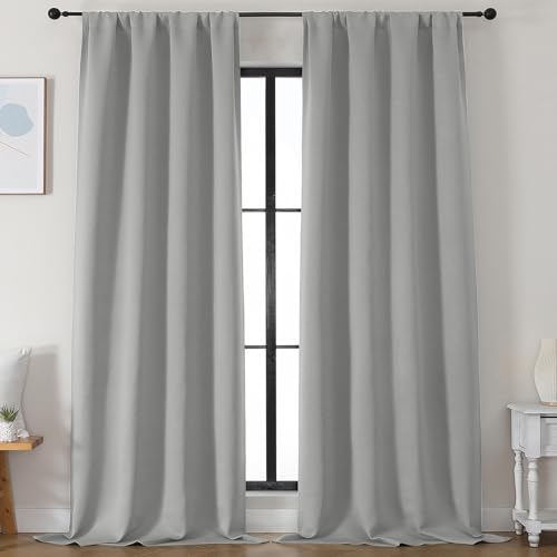 Simplebrand Silver Grey Blackout Curtains for Bedroom 96 Inches Long 2 Panels, Solid Thermal Insulated, Energy Saving Living Room Window Treatment Curtains Blackout Drapes, W50 x L96 Inch, Silver Grey