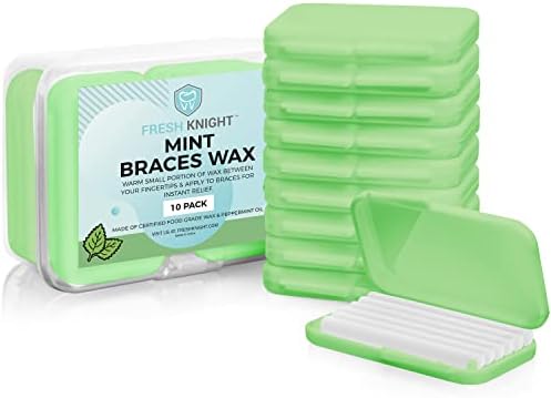 Braces Wax, 10 Pack. Dental Wax for Braces & Aligners – 50 Premium Orthodontic Wax Strips. Includes Storage case. Food Grade Mint Ortho Braces Wax. Fresh Knight (Mint)