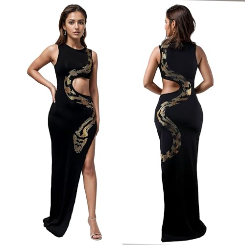 Image of PORRCEY Women's Sexy Elegant Rhinestone Bodycon Dress Hot Drilling Clubwear