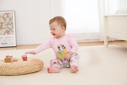 Disney Princess Long Sleeve Baby Unisex Creeper Bodysuits 2 Piece Viscose Made from Bamboo Newborn Outfit Set Allover Bold Front Print Infant Romper Cute Fall Babe Clothes Pink 12-18 Months - image 4