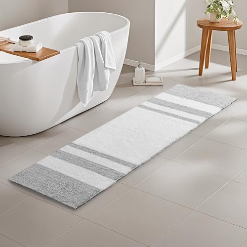 Image of Madison Park Reversible Spa Cotton Bath Rug 100%-Cotton Striped Ultra Soft Water Absorbent, Fast Drying, Bath-Mats, Non-Slip Absorbent Quick Dry Mats for Tub, Shower Room, and Bathroom, 24x72, Grey