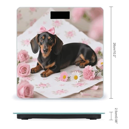Báscula digital precisa para baño con diseño Dachshund y flores miniatura 2