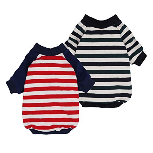 Fitwarm 2-Pack 100% Cotton Striped Dog Shirt for Pet Clothes Puppy T-Shirts Cat