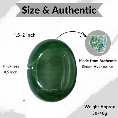Image of Amazing Gemstone Dark Green Aventurine Crystals and Healing Stones - Large Palm Stone Crystals Piedra - Crystal for Good Luck, Positive Energy, Meditation - Unique Stocking Stuffers, Gifts for Women