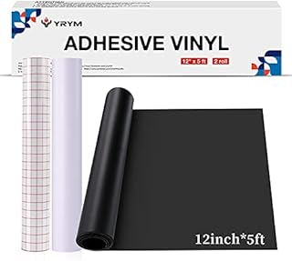 YRYM HT Permanent Adhesive Vinyl Rolls - 12" x 5ft Matte Black Adhesive Vinyl and White Adhesive Vinyl & Transfer Tape Set,Black and White Adhesive Vinyl Sheet for Craft Projects