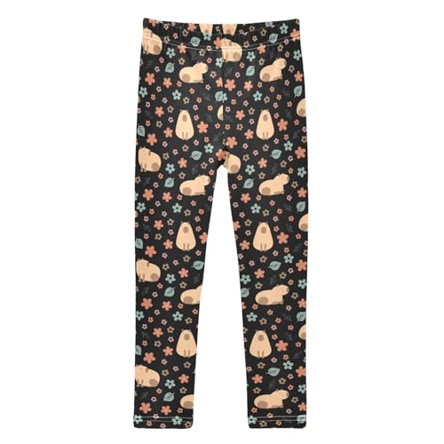 Girls Leggings Soft Toddler Ankle Length Bottoms Capybara Flowers Kids Dance Yoga Pants 4-10 Years