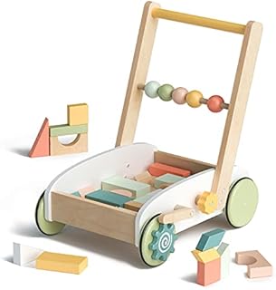 ROBUD Wooden Baby Push Walker, Baby Learning Walking Toys, 1st Birthday 1 2 3 Year Old Boys Girls Gifts, with Wooden Building Block