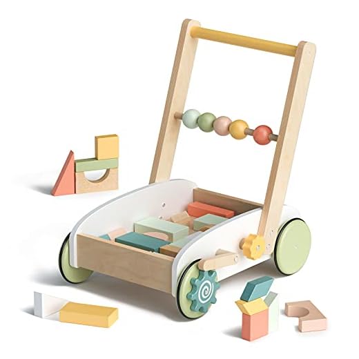 ROBUD Wooden Baby Walkers Building Blocks Toddler Toys Baby Learning Walker Educational Toys for 10-24 Months