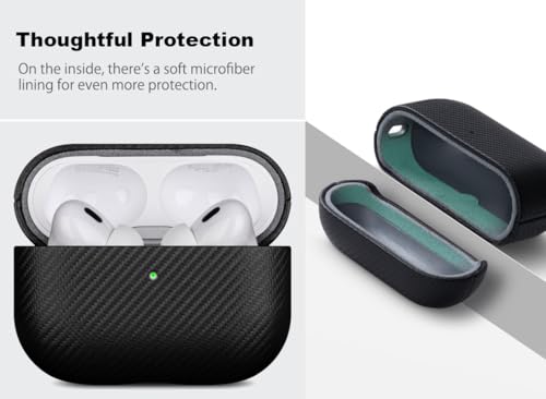 Image of Haobobro for AirPods Pro 3 Case Cover - Selected Vegan Leather, Carbon Fibre Texture, Handmade Drop Protective Hard Cover, Qi and MagSafe Charging Compatible - AirPods Pro 3rd Generation Case - Black