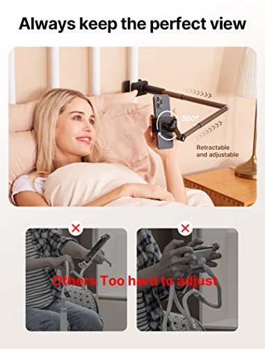 JSAUX Handy Halter mit justierbarem langem Arm für Schreibtisch & Bett, Handystütze, Mobil-Ständer, Handyhalter, Handy-Ständer, Telefonhalter kompatibel mit iPhone 15/15 Pro/15 Plus/14 etc. [Schwarz]