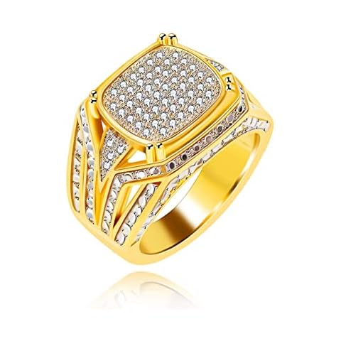 Tobestu 18k Gold Plated Hip Hop Iced Out Square Bling Ring Cubic Zirconia Statement Wedding Band Ring for Women Men (size 10) Cover