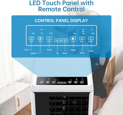 Mobile Klimaanlage 8000 BTU Tragbare 4-in-1 leise tragbare AC-Einheit bis zu 350 Quadratmeter, tragbarer AC mit Kühlung, Ventilator, Luftentfeuchter, Energieeinsparung und Kontrolle-3