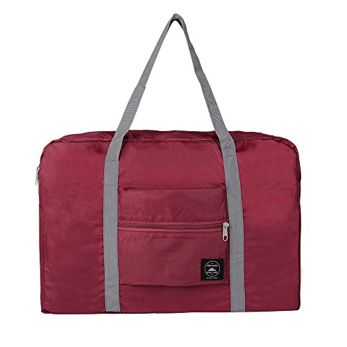 GZMM Foldable Travel Duffel Bag Luggage Sports Gym Water Resistant Oxford (Wine red)