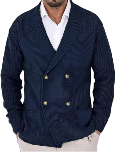 ADHOWBEW Men's Cardigan Sweaters Long Sleeve Casual Fashion Big and Tall Cable Knit Stand Collar Warm Sweaters