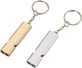 Taicols Emergency Survival Whistle, 2Pcs High Pitch Double Tubes Survival Safety Whistle with Keychain Metal Double Tubes ...