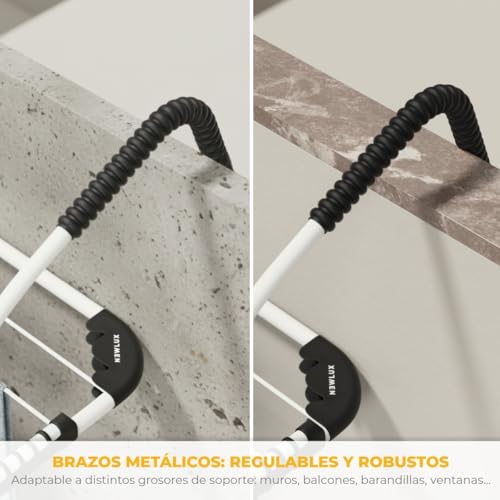 Miniatura 4 de Newlux - Tendedero Balcón Xxl Horizon V14 De Metal 107x55.5x28cm . Tendedero Barandilla Plegable Con Capacidad 14m Y Resistencia 10kg. Accesorio Calcetines. Ideal Interiores Y Exteriores, Blanco