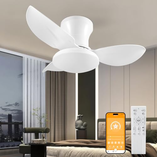 Ventilatore da Soffitto 60W, Ventilatore da Soffitto con Lampada e Telecomando 6 Velocità DC Reversibile, Lampada da Soffitto Silenziosa con Ventilatore, LED Fan Plafoniera con Luce, Timer 65CM Bianco