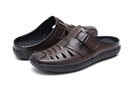 Image of ARAMISH Back Open Genuine Leather Fisherman Sandals for Men