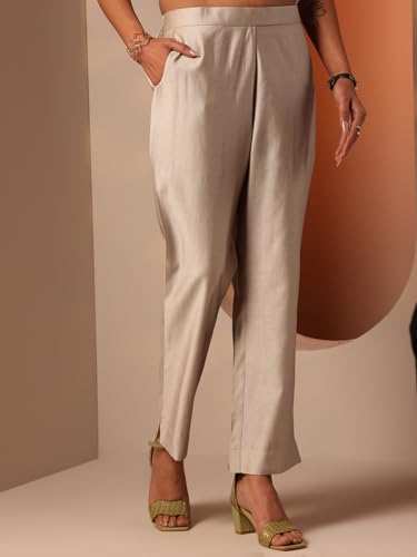 Image of Libas Solid Silk Trousers for Women | Ethnic wear | Occasion Outfit