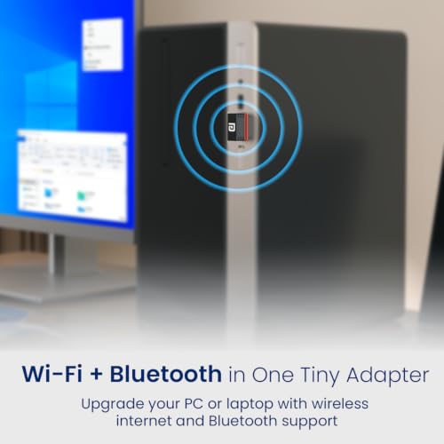 Image of Portronics BlueFi Nano USB Wi-Fi & Bluetooth Adapter, Dual-Band 2.4GHz (200 Mbps) /5GHz (450 Mbps) up to 650Mbps, IEEE 802.11 b /g /n /ac, Plug & Play, for PC & Laptop, Compatible with Windows 10 & Above