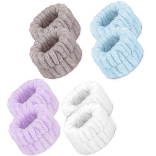 Image of 8 Pcs Absorbent Microfiber Women's Spa Wristbands for Face Washing - Prevent Water from Spilling Down Your Arms