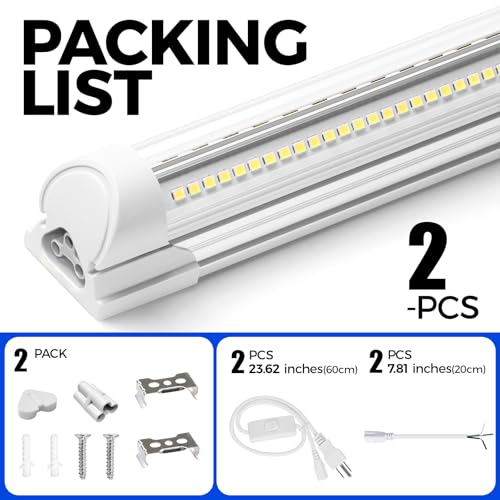 Barrina 6500K 1.5FT LED Shop Light, 3450LM, 25W, T8 Under Cabinet Lighting, Workbench, Workshop, Room, Kitchen, LED Tube Lights, Linkable Light Fixture with Built-in ON/Off Switch, ETL, 2 Packs