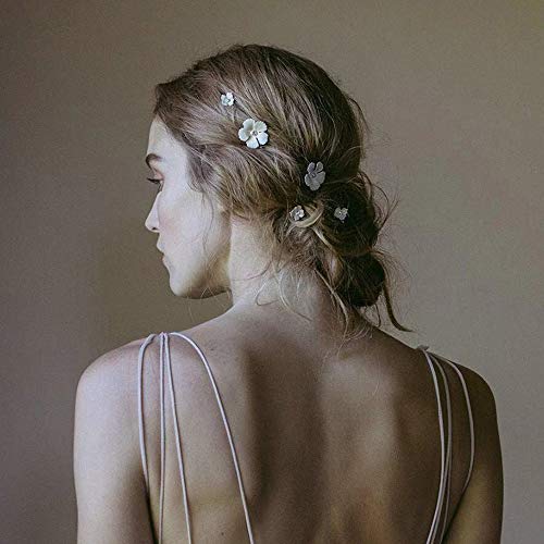 Xerling Wedding Hair Pins Flower Bridal Hair Clips Flower Decorative Hair Jewelry Accessories for Women and Girls Pack of 5 (White)