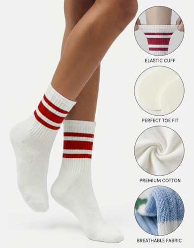 Image of 3 Pairs Women Striped Tube Socks Fun Novelty Cute Crew Socks Retro Sport Mid-Calf Socks for Women Grils