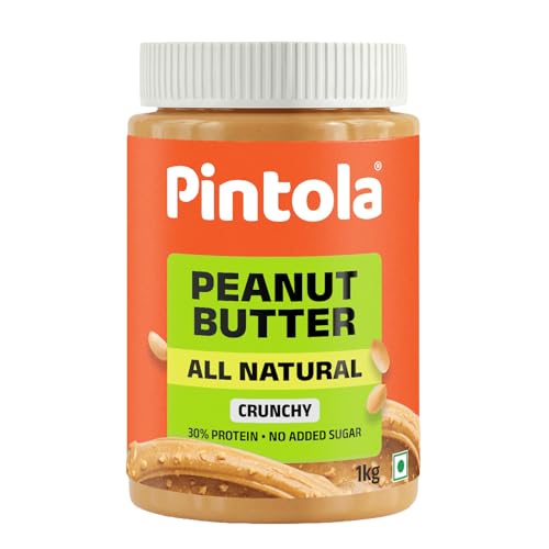 Pintola All Natural Peanut Butter Crunchy 1kg | Smooth, Unsweetened | 30g Protein | Gluten & Cholesterol Free, Vegan Peanut Butter, Nut Butter, High