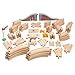 Wooden Train Tracks 68 Piece Expansion Pack Accessories with Arched Bridge, Engine Barge, Dock, Stop & Go Checkpoint, Signal Pole, Cross Track Compatible with Thomas, Brio Wooden Railways ORBRIUM