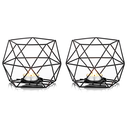 Nuptio Photophore Noir Bougeoir, Métal Géométrique Bougeoir à Thé, Pilier Bougeoir Centres de Table pour Mariage Maison Tables Basses Décor, Cérémonie et Anniversaire, 2 Pièces