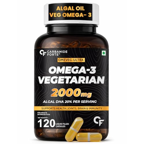 Image of Carbamide Forte Veg Omega 3 2000mg | Plant- Based Algae Oil Omega 3 Supplement with 20% DHA | Supports Heart, Brain & Eye Health - 120 Capsules