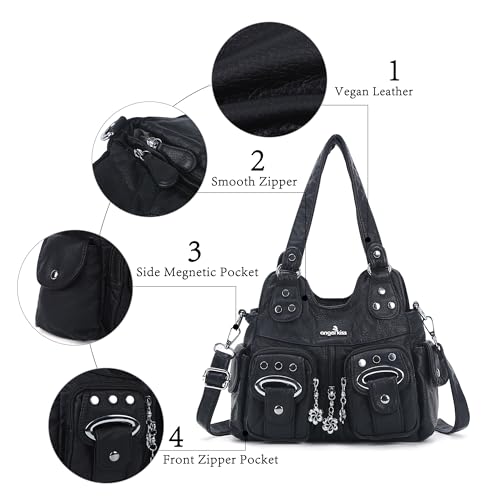Image of Angel Kiss Small Hobo Purses for Women, Washed Vegan Leather Multi-Pocket Purse, Shoulder Handbag with Adjustable Strap