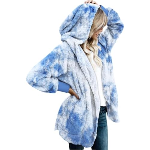 CHICGAL Womens Fuzzy Jacket Hooded Cardigan Open Front Sherpa Coat Outwear with Pockets