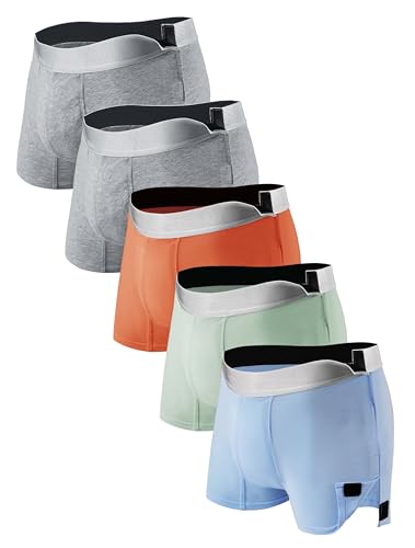 TIICHOO Washable Incontinence Underwear for Children Cotton Adaptive Tear Away Boxer Briefs 5 Pack (Medium 2 Light Gray/Orange/Light Blue/Light Green)