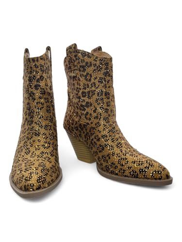 Image of ABSOLEX Women Western Cowgirl Cowboy Pointed Toe Rhinestone Ankle Booties | Casual Boots
