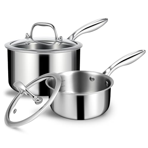 Stainless Steel Saucepan Set with Lids 1QT & 2QT