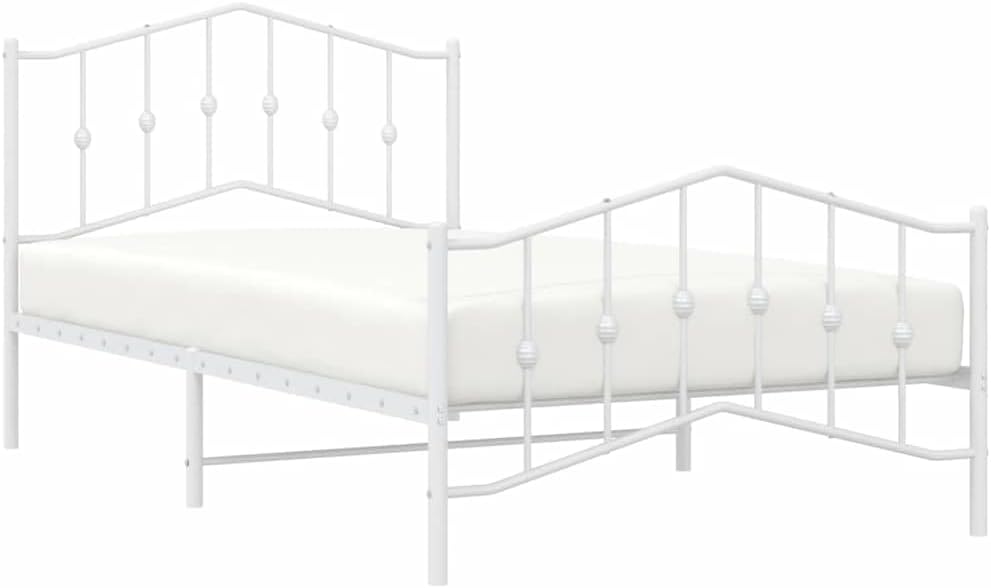 vidaXL Twin XL Metal Bed Frame with Headboard and Footboard, Under Bed Storage Space, Sturdy Steel Construction and Easy Assembly, Minimalist Style, White, 12'' High, Without Mattress